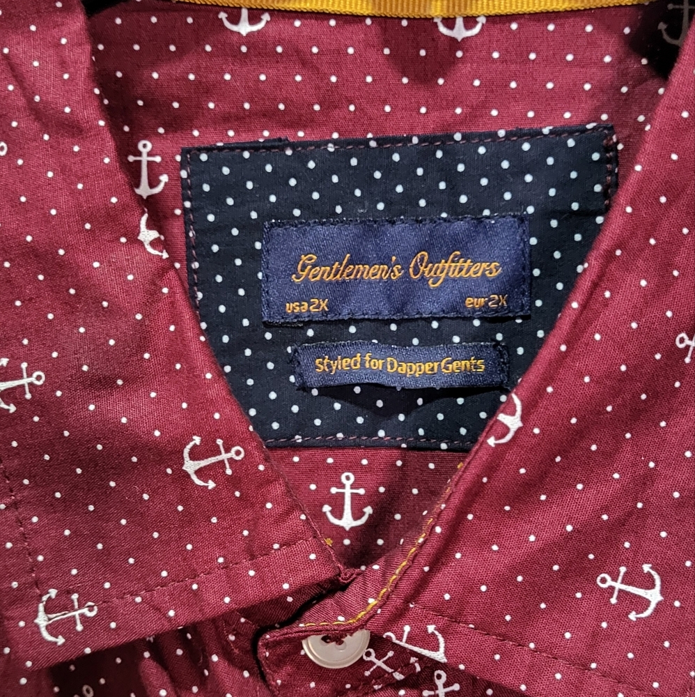 Gentlemen's Outfitters Men's Red Polka Dot Anchor Print SS Dress Shirt Size 2X - Picture 2 of 5